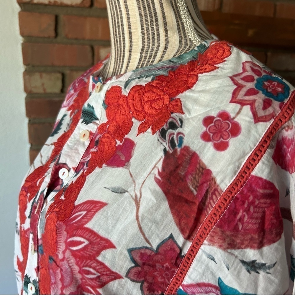 Tuckernuck Ro’s Garden Embroidered Floral Tunic Cotton Dress in Pink & Red XS - Picture 7 of 11